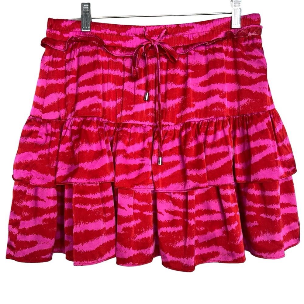 Echo tiered ruffle zebra print satin skirt size medium